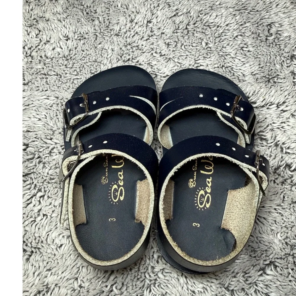 Sun-San Sea‎ Wees Navy Blue Leather Baby Toddler Sandals Size 3 Hoy Shoe Co